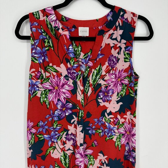 3/$25 Cupio Tropical Floral High Low Tunic Dress S Sleeveless Sundress Red - Picture 2 of 10